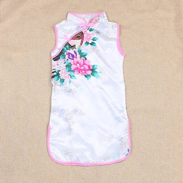 Cheongsam Dress Baby Girl Qipao Summer Clothes Peacock Sleeveless Slim Traditional Dress Child Girls Clothes Chinese Style Quick Pick Grocers
