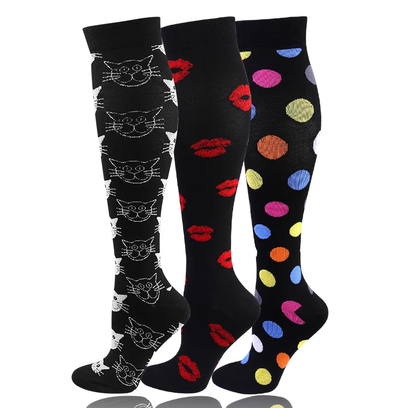 58 Styles 3 Pairs/Pack Compression Socks Knee High 30MmHg Women Men Sports Socks Edema Diabetes Varicose Veins Running Socks Quick Pick Grocers