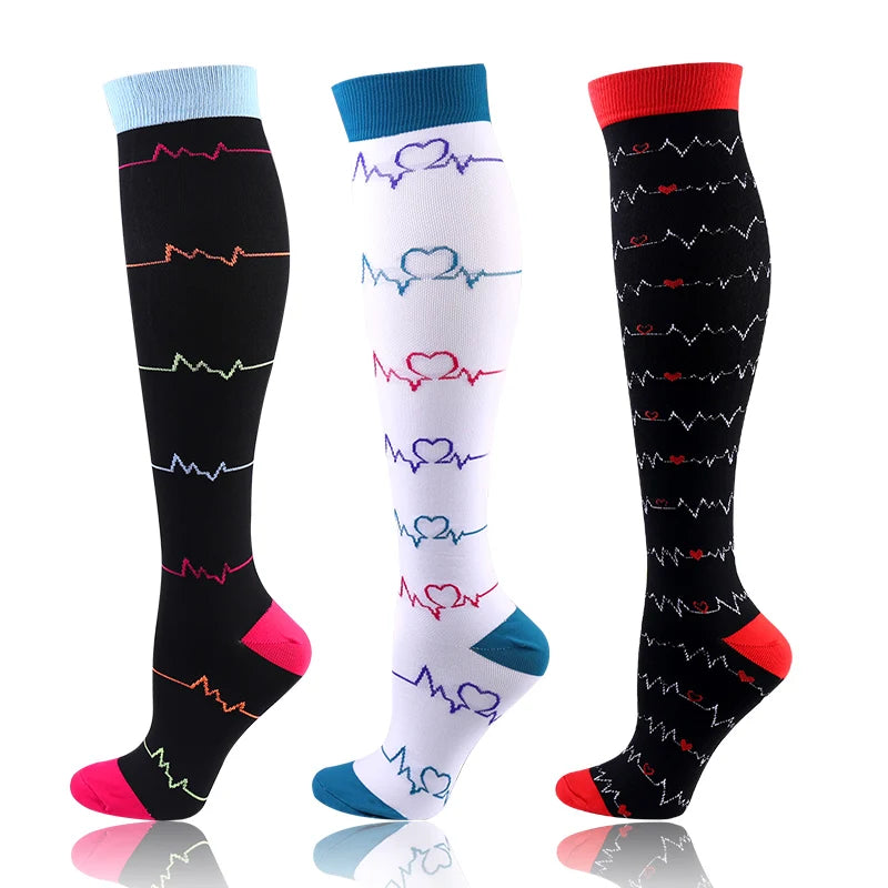 58 Styles 3 Pairs/Pack Compression Socks Knee High 30MmHg Women Men Sports Socks Edema Diabetes Varicose Veins Running Socks Quick Pick Grocers
