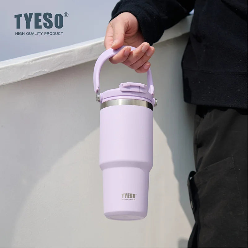 Tyeso Large-Capacity Thermoses Handle Vacuum Cup Dual-Drink Coffee Mug Stainless Steel Ice Cup Car Bottle Hot Cold Retention Quick Pick Grocers
