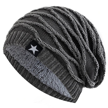 New Unisex Slouchy Winter Hats Add Fur Lined Men And Women Warm Beanie Cap Casual Five-pointed Star Decor Winter Knitted Hats Purest Peak