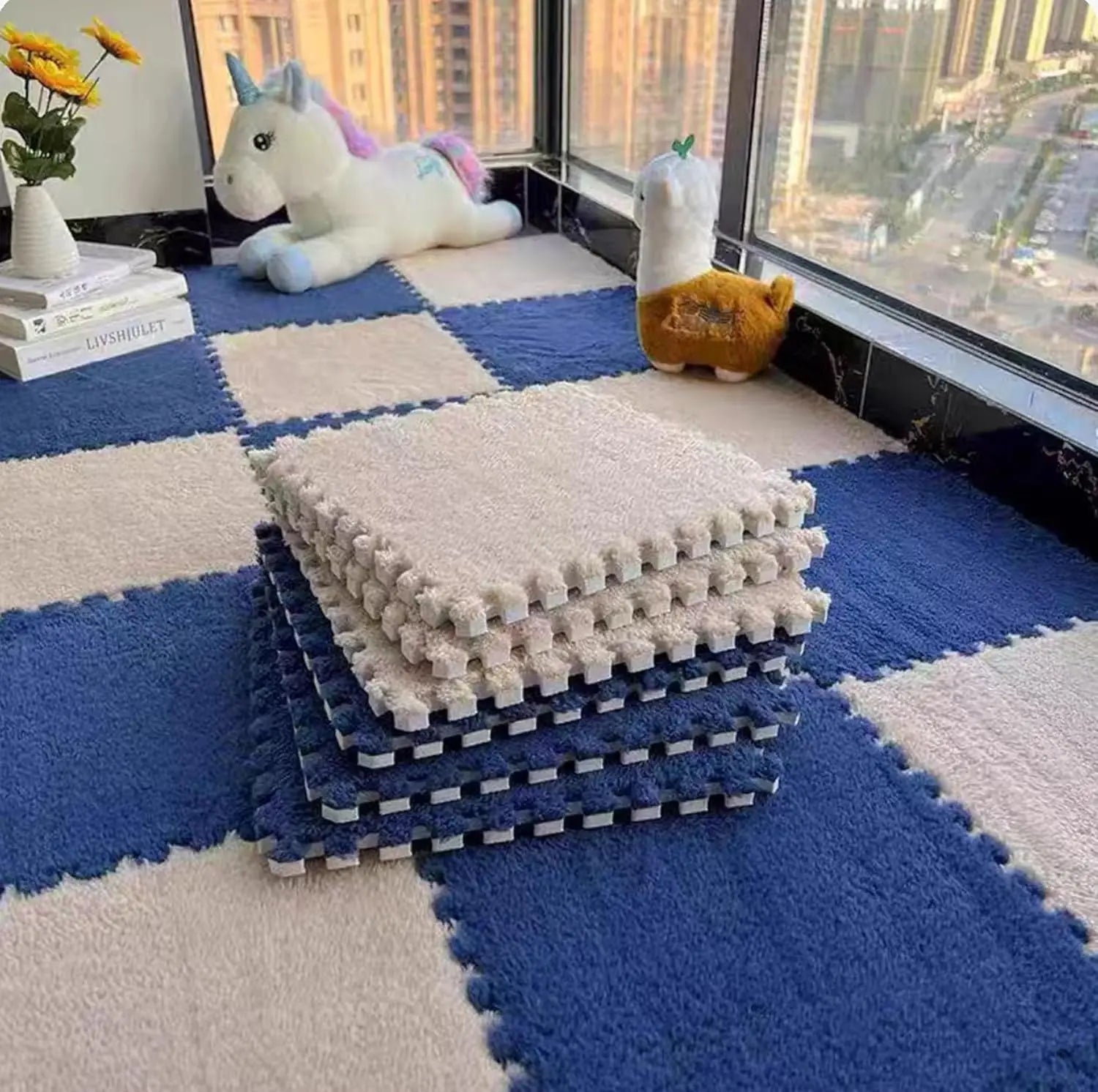 10Pcs 30*30CM Creative Plush Puzzle Foam Floor Mat Puzzle Carpet Warm Playmat Interlocking Exercise Tiles Fluffy Area Rugs Quick Pick Grocers