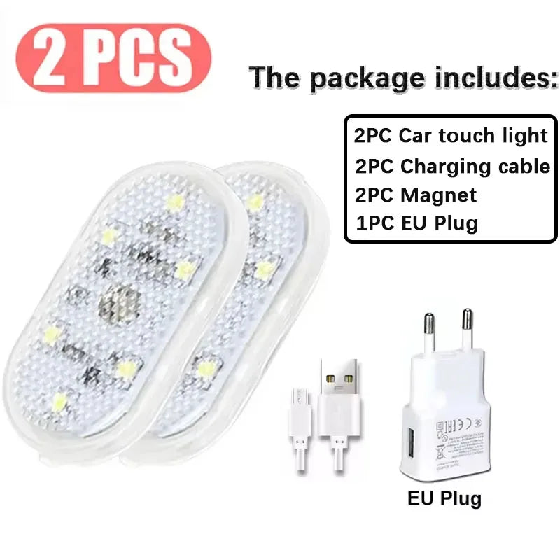 1/2/4PC Mini Car LED Light USB Charging Interior Lighting Lamp for Armrest Box Switch Touch Magnetic Reading Lamp Foot Light