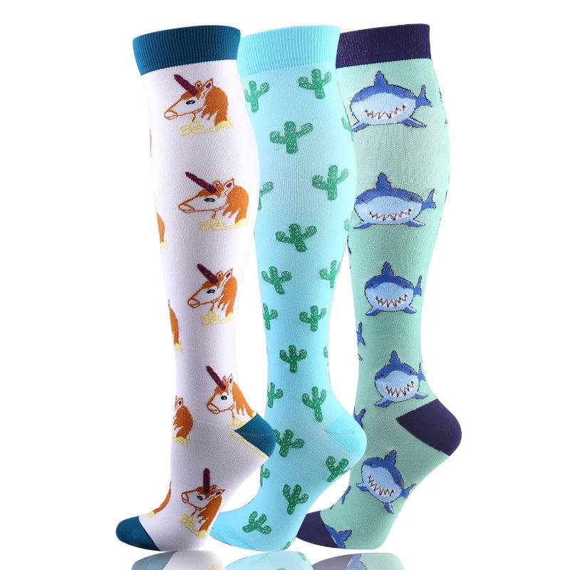 58 Styles 3 Pairs/Pack Compression Socks Knee High 30MmHg Women Men Sports Socks Edema Diabetes Varicose Veins Running Socks Quick Pick Grocers
