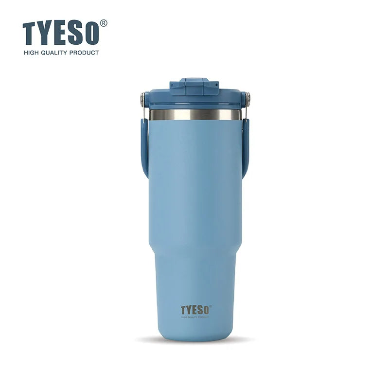 Tyeso Large-Capacity Thermoses Handle Vacuum Cup Dual-Drink Coffee Mug Stainless Steel Ice Cup Car Bottle Hot Cold Retention Quick Pick Grocers