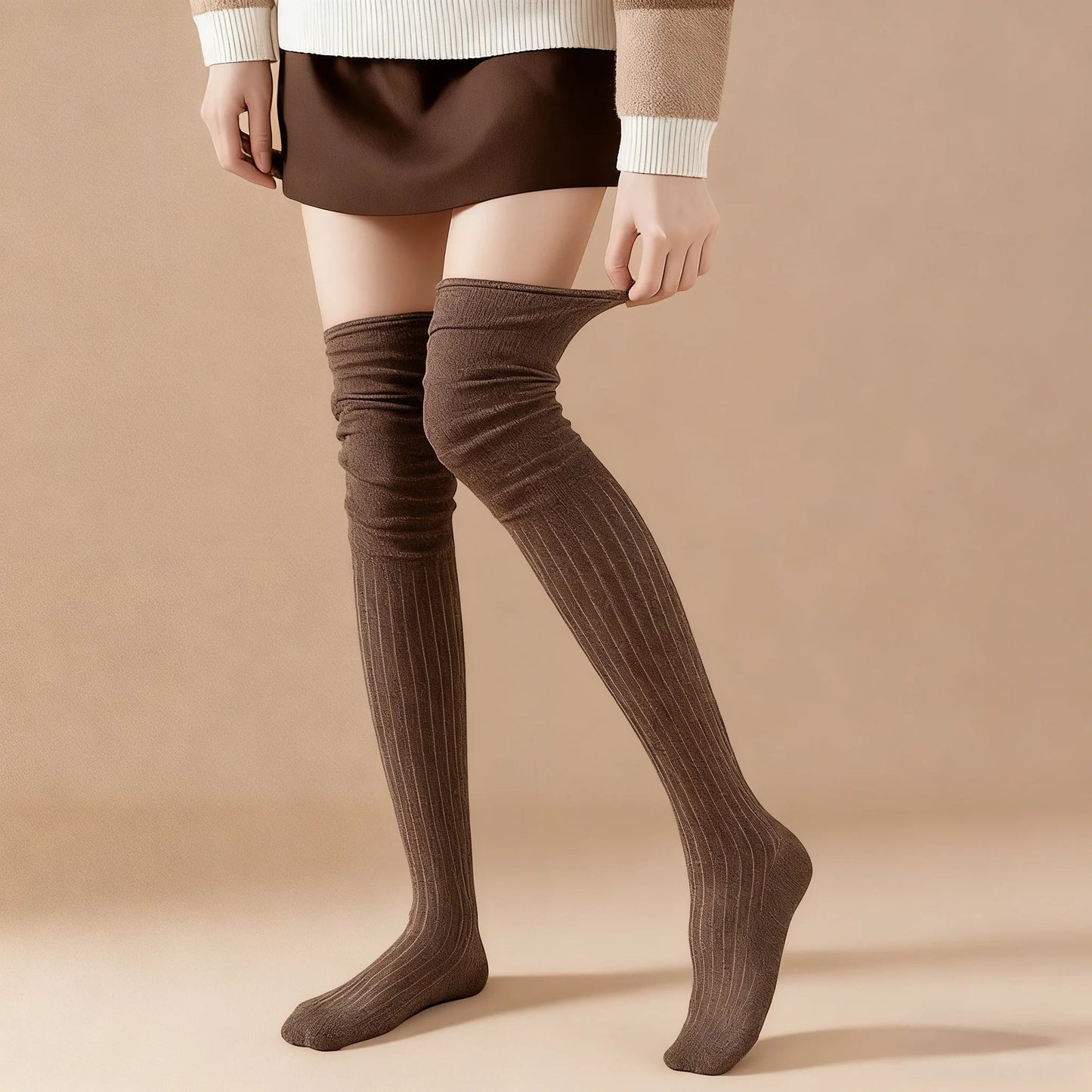 Fashion Pure Cotton Knee-high Socks Solid Color Keep Warm Long Tight Socks Boot Socks Fall Winter Quick Pick Grocers