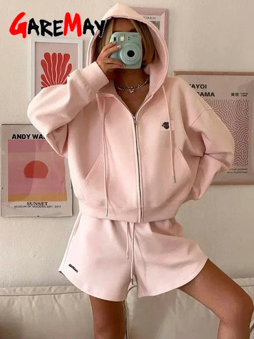 Spring Women's Summer Suit with Shorts Cotton Oversize Pink Top and Shorts Set Two-piece Casual Tracksuit with Shorts for Women Quick Pick Grocers