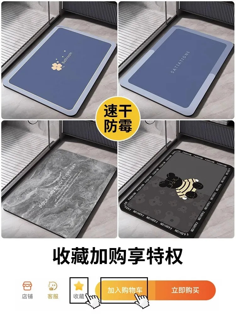 Diatomaceous Earth Bath Mat Bathroom Rug Absorbent Non-slip Floor Foot Mats Quick Dry Shower Carpet Toilet Pad Doormat Washable Econic Blanks