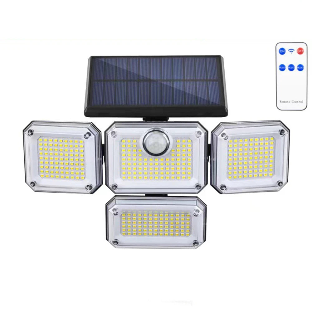 1 PACK Outdoor Motion Sensor Lamp, 4-Head Solar Power Light, 122 LED Solar Light, Flood Lights ,3000 Lumens,270° Lighting Range Econic Blanks