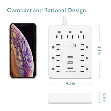 Power Outlet with Surge Protector, 9 sockets 3 USB Ports,5ft Extension Cord, Quick Charge, For Home and Office,White Econic Blanks