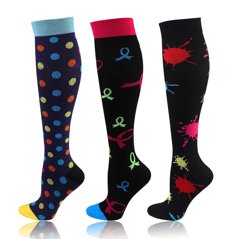 58 Styles 3 Pairs/Pack Compression Socks Knee High 30MmHg Women Men Sports Socks Edema Diabetes Varicose Veins Running Socks Quick Pick Grocers