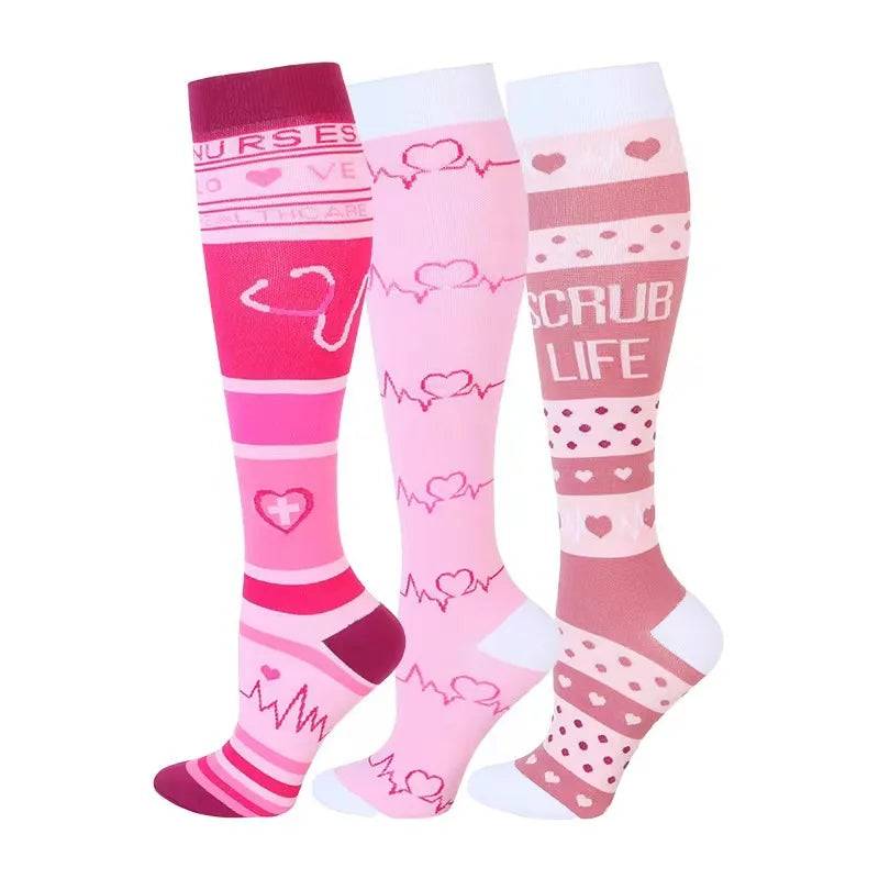 58 Styles 3 Pairs/Pack Compression Socks Knee High 30MmHg Women Men Sports Socks Edema Diabetes Varicose Veins Running Socks Quick Pick Grocers