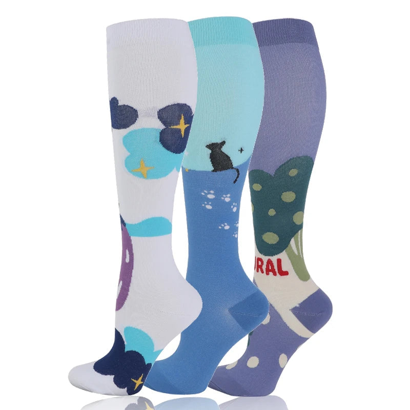 58 Styles 3 Pairs/Pack Compression Socks Knee High 30MmHg Women Men Sports Socks Edema Diabetes Varicose Veins Running Socks Quick Pick Grocers