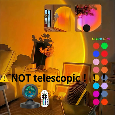 1pc Vibrant Sunset Projection Light - 16-Color Spectrum, USB Remote Control, Dynamic Color Changing LED Light - Creates Warm Hom Quick Pick Grocers