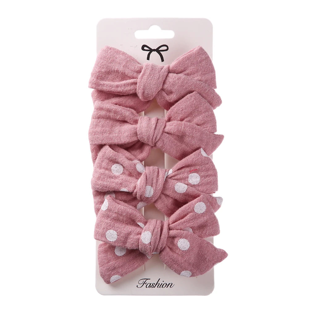 4Pcs/Set Baby Bows Hair Clips Muslin Girls Hairpins Hairclip For Kids Cotton Linen Barrette Flower Print Side Pin Accessories Purest Peak