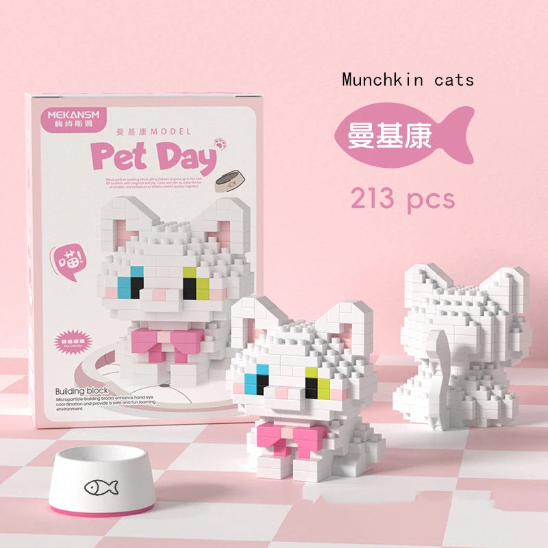 18 Styles Little Dog Cat Cute Pet Small Building Block Model Series Ornaments Children's Toys Miniature Bricks Quick Pick Grocers
