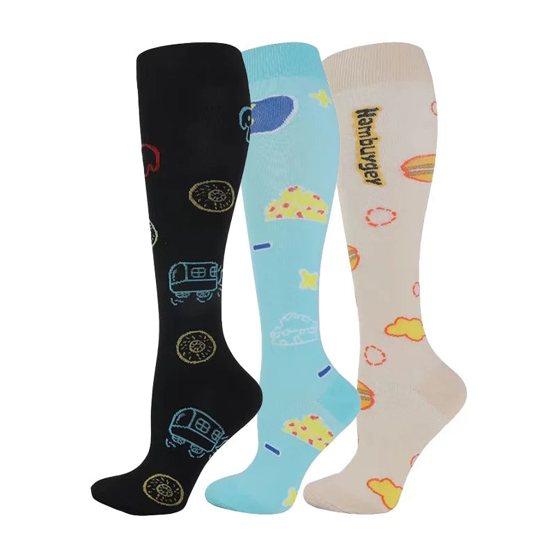 58 Styles 3 Pairs/Pack Compression Socks Knee High 30MmHg Women Men Sports Socks Edema Diabetes Varicose Veins Running Socks Quick Pick Grocers