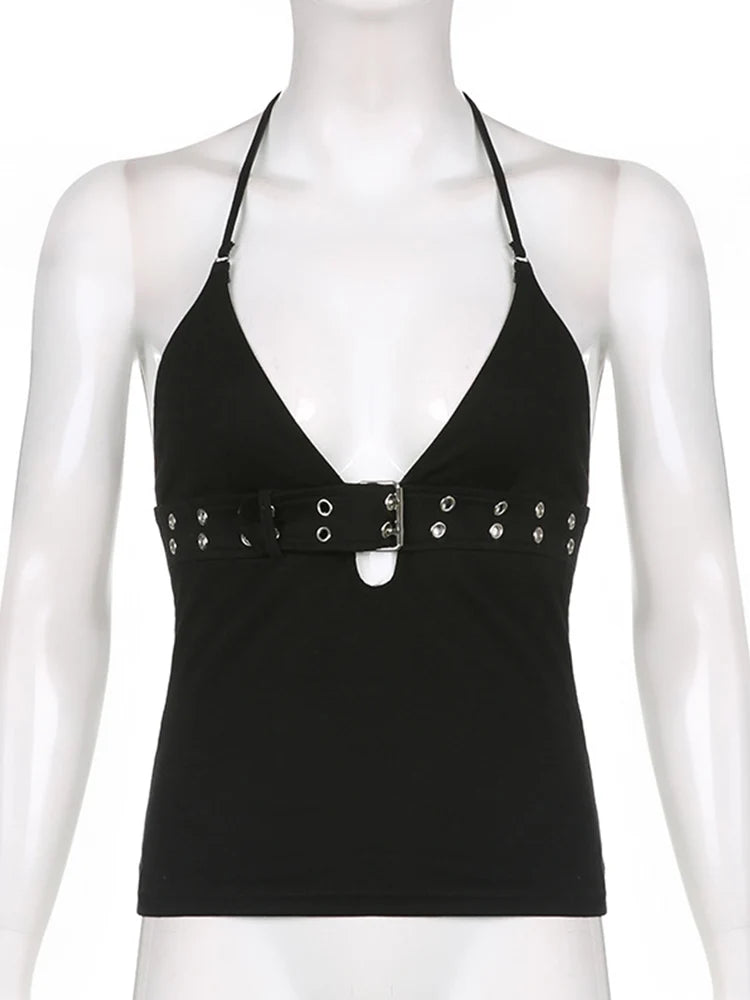y2k Bandage Crop Top Black Backless Top Lace Up Cute Party Beach Summer Sweats Women Retro Basic Mini Vest Punk Quick Pick Grocers