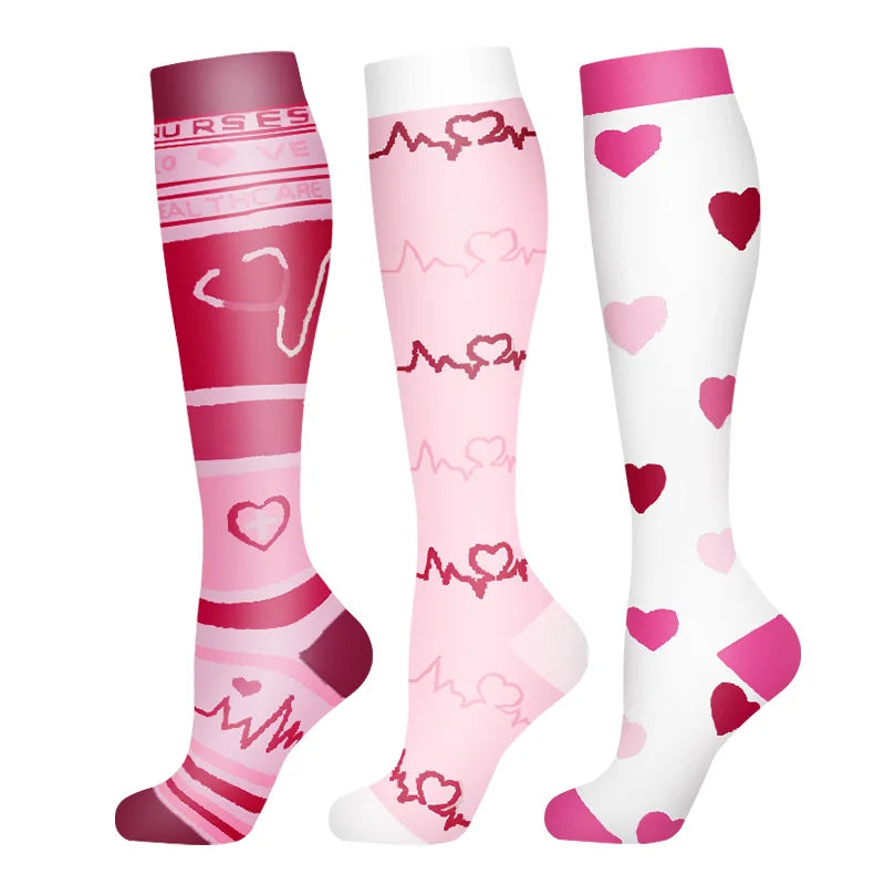 58 Styles 3 Pairs/Pack Compression Socks Knee High 30MmHg Women Men Sports Socks Edema Diabetes Varicose Veins Running Socks Quick Pick Grocers
