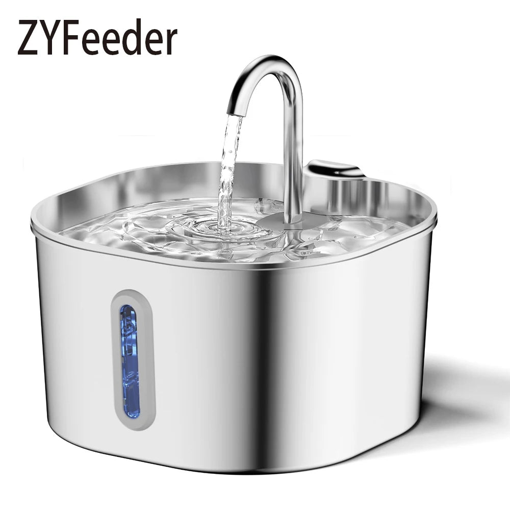 ZYFeeder 2.2L Automatic Cat Water Fountain Square Stainless Steel Pet Water Feeder Dog Water Fountain with window(No 5V 1A Plug) Quick Pick Grocers