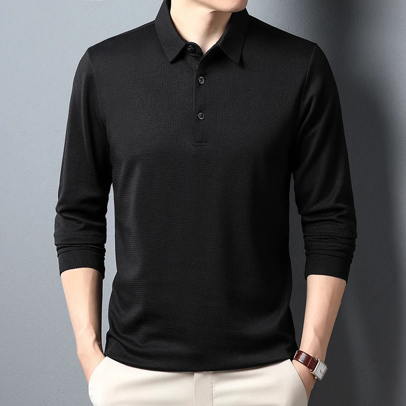 Men's Business Casual Polo Long Sleeve T-shirt Summer Comfortable Top Quick Pick Grocers