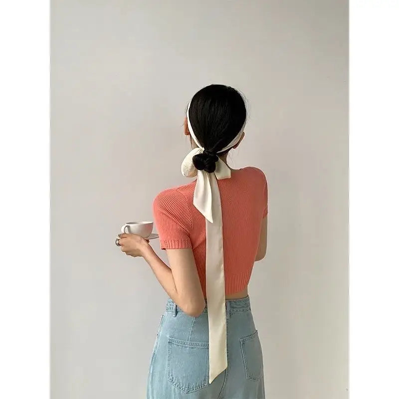 5x200cm Satin Silk Narrow Scarf Neckerchief Solid Neck Scarves Long Silk Thin Scarf Head Neck Hair Band Bag Ribbon Headbands DIY Quick Pick Grocers