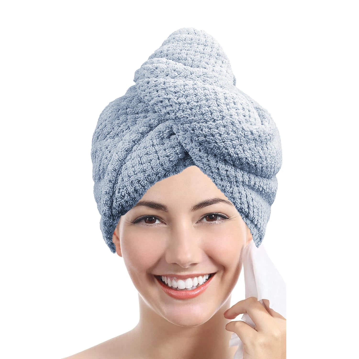 Solid color hair towel Textured dry hair cap 9.8 "X 25.5" absorbent hair towel wrap for button-down women Econic Blanks
