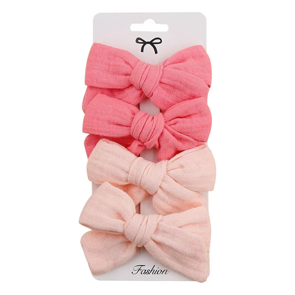 4Pcs/Set Baby Bows Hair Clips Muslin Girls Hairpins Hairclip For Kids Cotton Linen Barrette Flower Print Side Pin Accessories Purest Peak