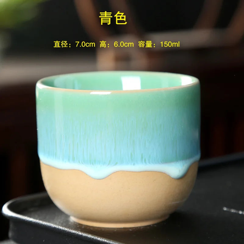 Kiln Change China Ceramic Tea Cup Pottery Jianzhan Drinkware Temmoku Glaze Porcelain Kung Fu Cups Set for Water Latte Milk Quick Pick Grocers