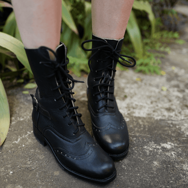Black Leather Victorian Ankle Boots Atitlan Leather