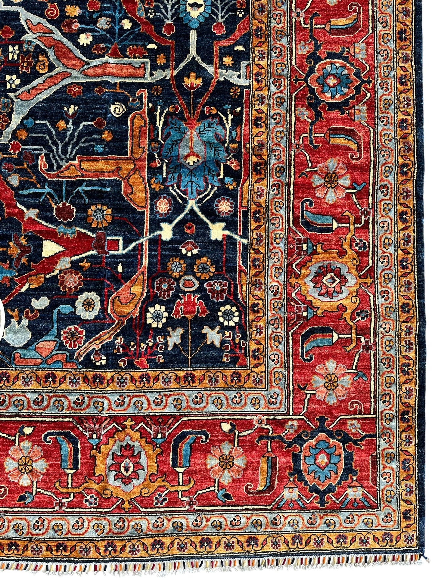 Hand-Knotted Afghani Bidjar Wool Rug – 9’x12’ – Intricate Geometric & Floral Motifs