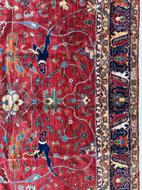 Hand-Knotted Afghani Bidjar Wool Rug – 9’x12’6” – Intricate Geometric & Floral Motifs