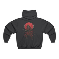 Black hoodie with red and white graphic design on the back