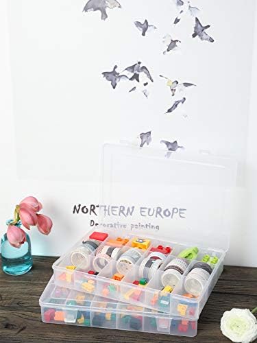 UHOUSE 2 PCS 18 Grids Clear Plastic Organizer Container Storage Box with Fixed Dividers for Nuts and Bolts, Tools Storage Organizer Box Case for Craft Tackles Hardware Quick Pick Grocers