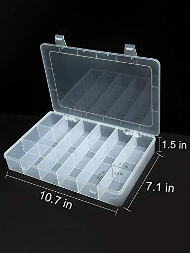 UHOUSE 2 PCS 18 Grids Clear Plastic Organizer Container Storage Box with Fixed Dividers for Nuts and Bolts, Tools Storage Organizer Box Case for Craft Tackles Hardware Quick Pick Grocers