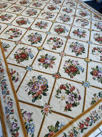 Handmade Needlepoint Floral Wool Rug – 9' 7" x 13' 5" – Vintage European Tapestry Style