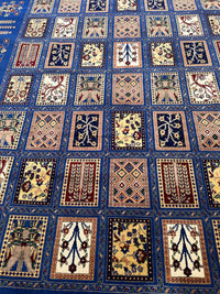 6'9″ x 10' Hand-Knotted Afghani Bakhtiari Wool Rug – Persian Garden Design – Blue & Cream