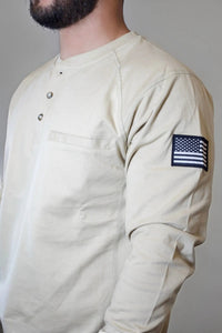 FR 3-Button Henley Shirt - Tan Static FR
