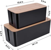 2 Pack Large Cable Management Box – Wooden Style Cord Organizer Box and Cover for TV Wires, Computer, Router, USB Hub and Under Desk Power Strip – Safe ABS Material and Baby-Pets Proof Lock Quick Pick Grocers