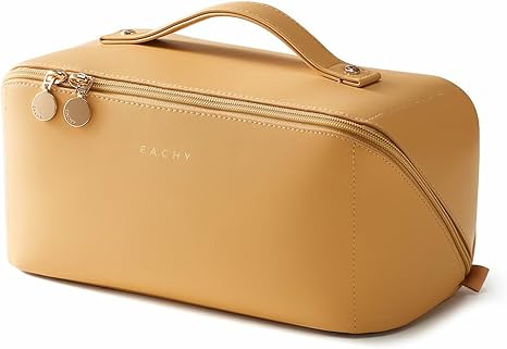 EACHY Travel Makeup Bag, Large Capacity Cosmetic Bag for Women, Waterproof PU Leather, Flat Open Portable Toiletry Bag for Skincare, Brushes & Travel Essentials Quick Pick Grocers