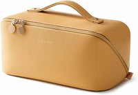 EACHY Travel Makeup Bag, Large Capacity Cosmetic Bag for Women, Waterproof PU Leather, Flat Open Portable Toiletry Bag for Skincare, Brushes & Travel Essentials Quick Pick Grocers