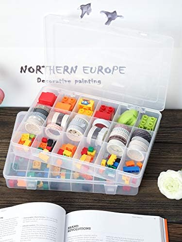 UHOUSE 2 PCS 18 Grids Clear Plastic Organizer Container Storage Box with Fixed Dividers for Nuts and Bolts, Tools Storage Organizer Box Case for Craft Tackles Hardware Quick Pick Grocers