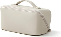 EACHY Travel Makeup Bag, Large Capacity Cosmetic Bag for Women, Waterproof PU Leather, Flat Open Portable Toiletry Bag for Skincare, Brushes & Travel Essentials Quick Pick Grocers