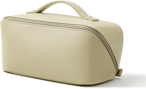 EACHY Travel Makeup Bag, Large Capacity Cosmetic Bag for Women, Waterproof PU Leather, Flat Open Portable Toiletry Bag for Skincare, Brushes & Travel Essentials Quick Pick Grocers