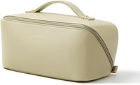 EACHY Travel Makeup Bag, Large Capacity Cosmetic Bag for Women, Waterproof PU Leather, Flat Open Portable Toiletry Bag for Skincare, Brushes & Travel Essentials Quick Pick Grocers