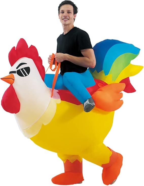KOOY Inflatable Costume Adult, Riding Chicken Costume for Men/Women, Blow up Ride on Rooster, Funny Halloween Costumes Adult Christmas Holiday Party Suit Quick Pick Grocers