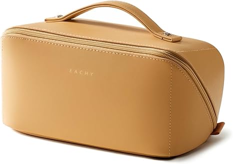 EACHY Travel Makeup Bag, Large Capacity Cosmetic Bag for Women, Waterproof PU Leather, Flat Open Portable Toiletry Bag for Skincare, Brushes & Travel Essentials Quick Pick Grocers