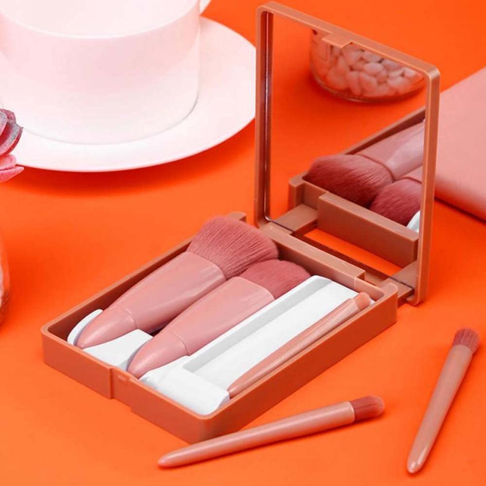 Easy-taken Travel Makeup Brush Set, COSHINE 5pcs Mini Complete Function Cosmetic Brushes Kit (5pcs with mirror) Quick Pick Grocers