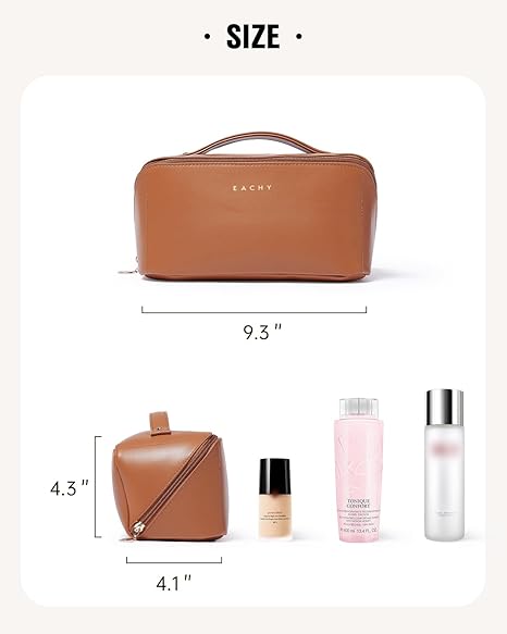 EACHY Travel Makeup Bag, Large Capacity Cosmetic Bag for Women, Waterproof PU Leather, Flat Open Portable Toiletry Bag for Skincare, Brushes & Travel Essentials Quick Pick Grocers