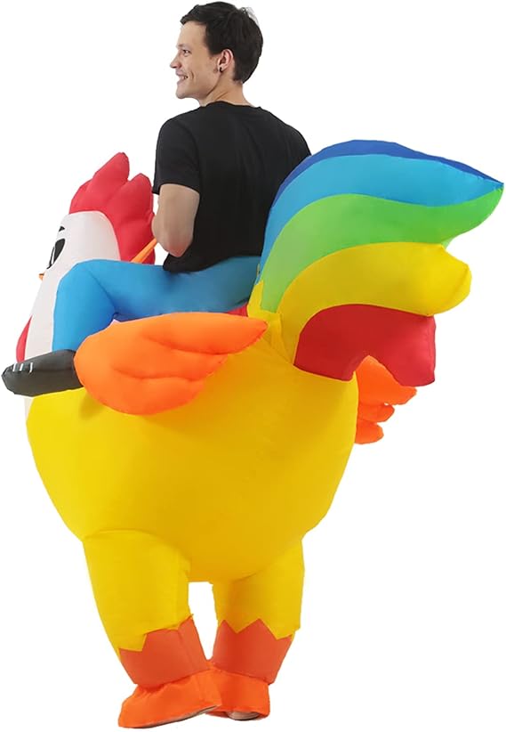 KOOY Inflatable Costume Adult, Riding Chicken Costume for Men/Women, Blow up Ride on Rooster, Funny Halloween Costumes Adult Christmas Holiday Party Suit Quick Pick Grocers